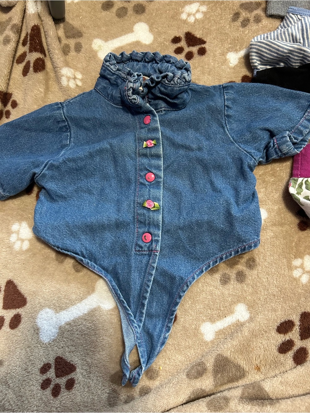 Girls' Denim Ruffle-Neck Jacket with Pink Button Accents 6-9 months